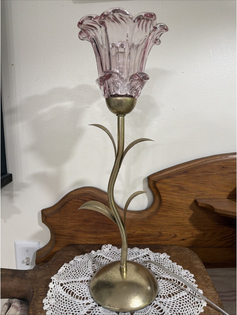 Karma Home Viral Gold Metal Pink Glass Retro Flower Fairy Lamp Tabletop Cottage